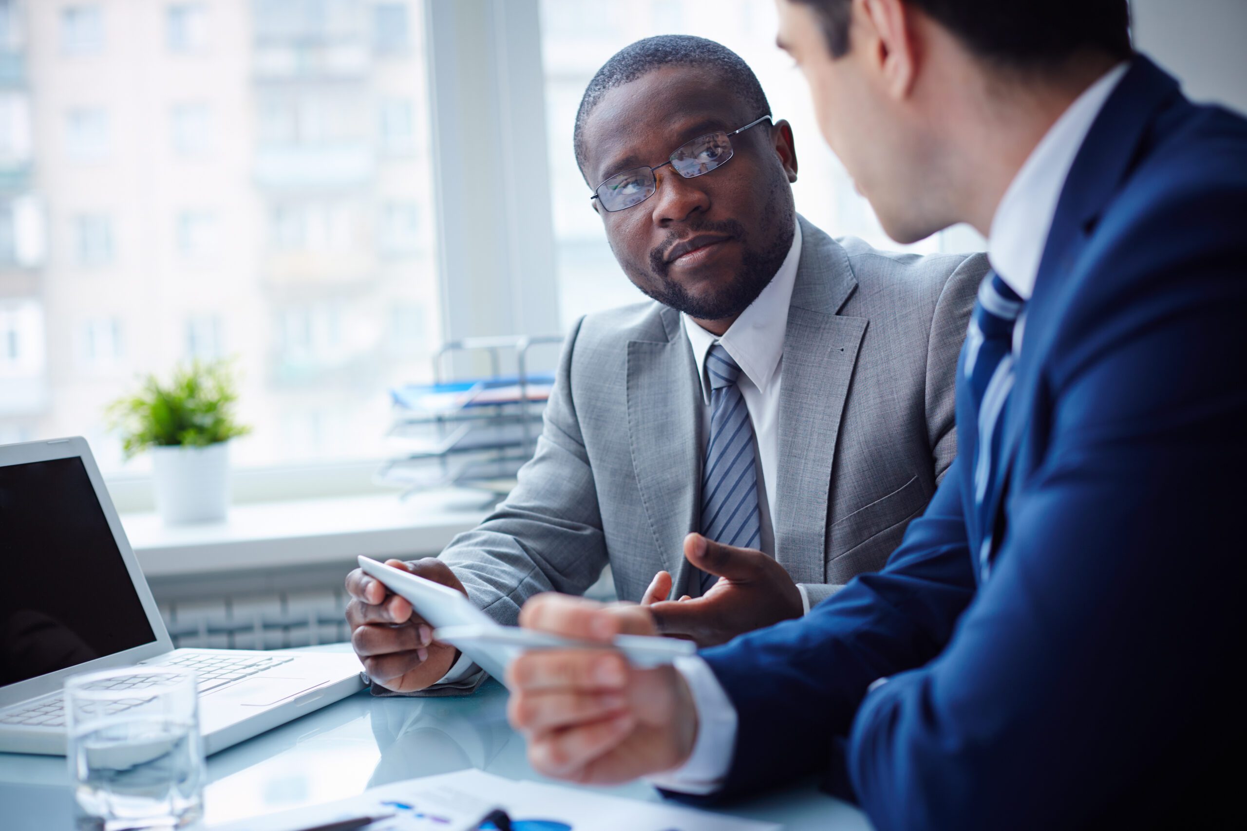 Male Agent Discuss To His Client